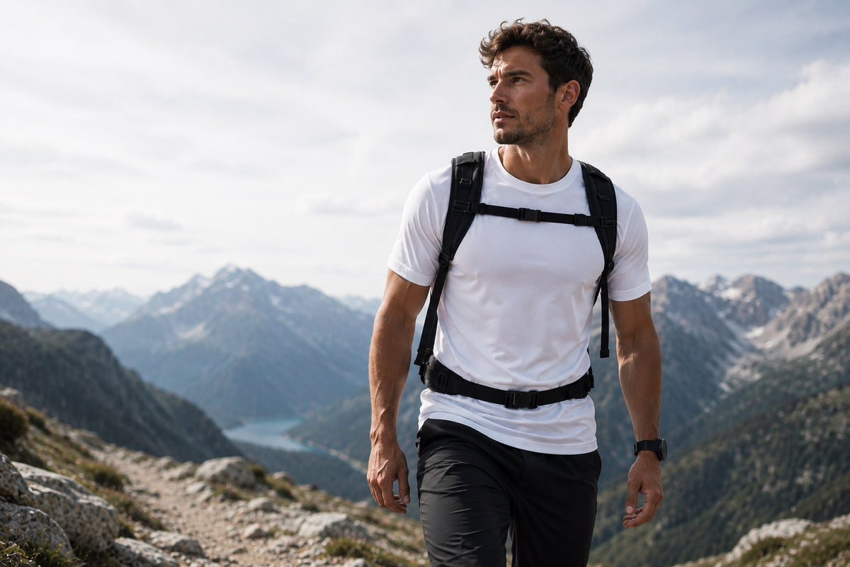 KOLDNORD tee worn on a mountain trail